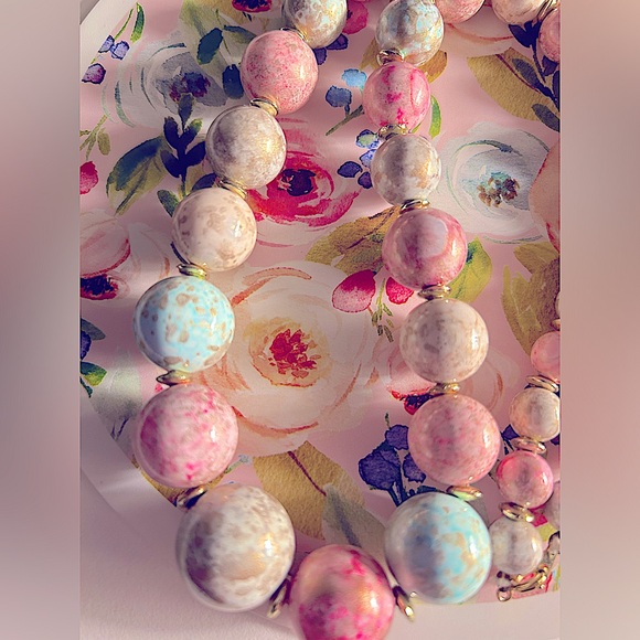 ❌not for sale gifted Vintage necklace pink, blue gold-sponged marbled beads 24” - Picture 4 of 5
